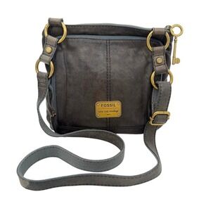 Fossil Long Live Vintage Leather‎ Crossbody Bag Brown Brass Key Charm Zip